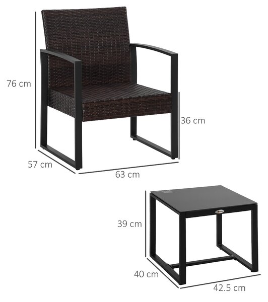 Outsunny Waterproof Rattan Patio Ensemble: 3-Piece Bistro Set with Sofa, Coffee Table & Chairs, Beige Aosom UK