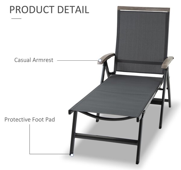 Outsunny Outdoor Folding Sun Lounger, 5-Position Adjustable Chaise Lounge Chair with Aluminium Frame for Patio, Pool and Garden, Grey
