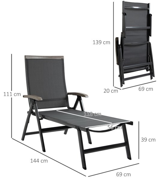 Outsunny Outdoor Folding Sun Lounger, 5-Position Adjustable Chaise Lounge Chair with Aluminium Frame for Patio, Pool and Garden, Grey