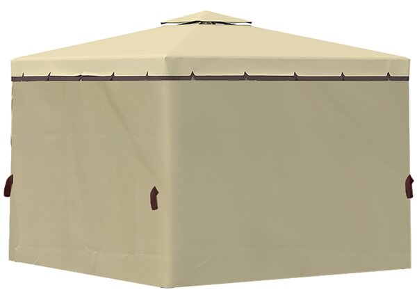 Outsunny 3 x 3m Outdoor Shelter, Patio Gazebo with 2 Tier Water Repellent Roof, Mosquito Netting and Curtains, Aluminium Frame, Beige Aosom UK