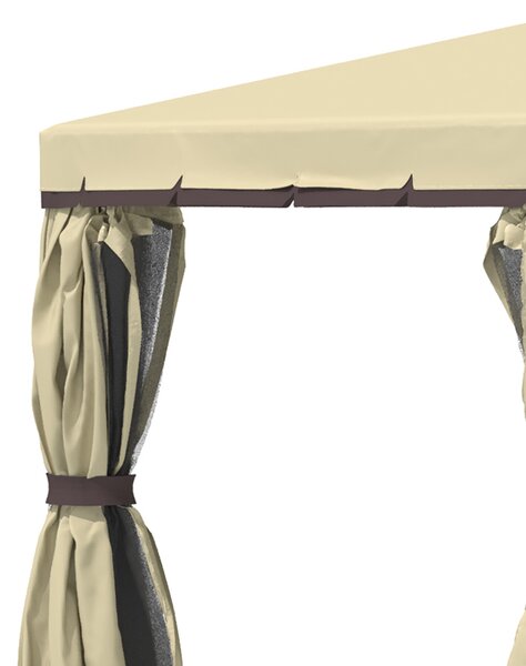 Outsunny 3 x 3m Outdoor Shelter, Patio Gazebo with 2 Tier Water Repellent Roof, Mosquito Netting and Curtains, Aluminium Frame, Beige Aosom UK