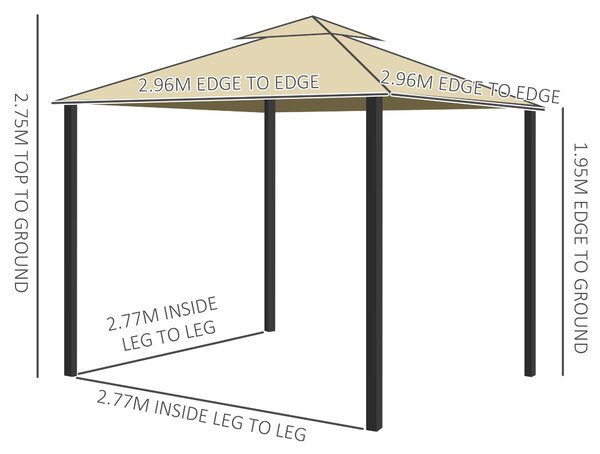 Outsunny 3 x 3m Outdoor Shelter, Patio Gazebo with 2 Tier Water Repellent Roof, Mosquito Netting and Curtains, Aluminium Frame, Beige Aosom UK