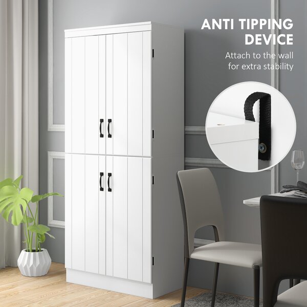 HOMCOM 4-Door Tall Kitchen Cupboard, Freestanding 6-Tier Storage Cabinet with 2 Adjustable Shelves for Living Room, Dining Room, White Aosom UK