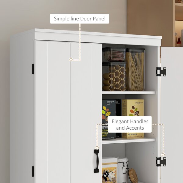 HOMCOM 4-Door Tall Kitchen Cupboard, Freestanding 6-Tier Storage Cabinet with 2 Adjustable Shelves for Living Room, Dining Room, White Aosom UK