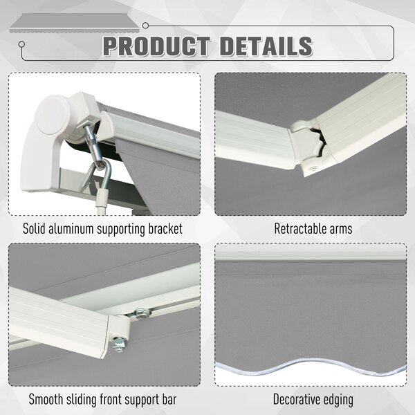 Outsunny Waterproof Window Awning Canopy Garden Outdoor Shelter Patio Sun Shade UV Blocker Aluminium Frame w/ Hand Crank 3 x 2m Aosom UK