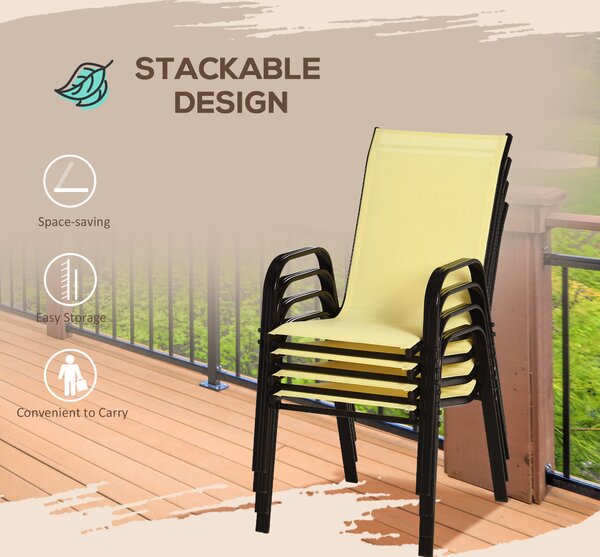 Outsunny Set of 4 Garden Dining Chair Set Stackable Outdoor Patio Furniture Set with High Back and Armrest, Beige