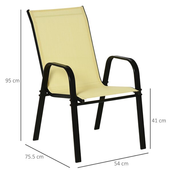 Outsunny Set of 4 Garden Dining Chair Set Stackable Outdoor Patio Furniture Set with High Back and Armrest, Beige