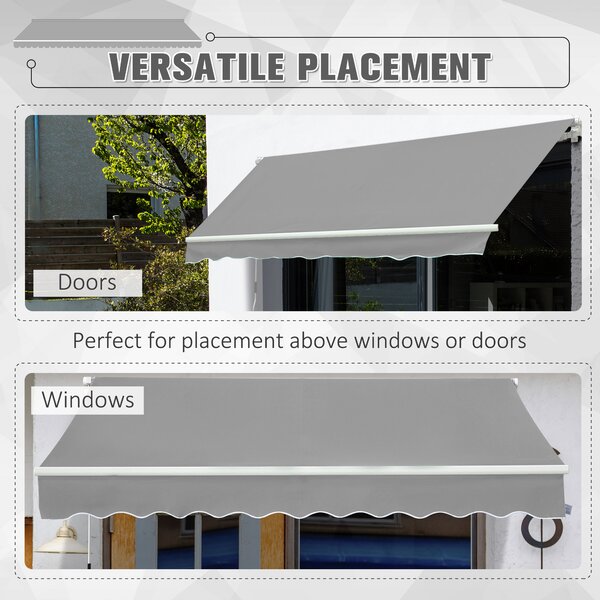 Outsunny Waterproof Window Awning Canopy Garden Outdoor Shelter Patio Sun Shade UV Blocker Aluminium Frame w/ Hand Crank 3 x 2m Aosom UK