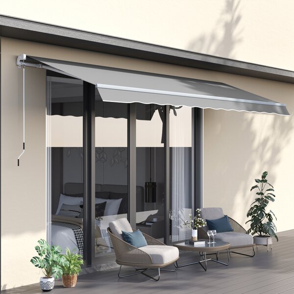 Outsunny Waterproof Window Awning Canopy Garden Outdoor Shelter Patio Sun Shade UV Blocker Aluminium Frame w/ Hand Crank 3 x 2m Aosom UK