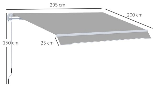 Outsunny Waterproof Window Awning Canopy Garden Outdoor Shelter Patio Sun Shade UV Blocker Aluminium Frame w/ Hand Crank 3 x 2m Aosom UK