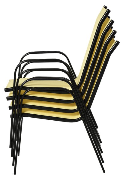 Outsunny Set of 4 Garden Dining Chair Set Stackable Outdoor Patio Furniture Set with High Back and Armrest, Beige