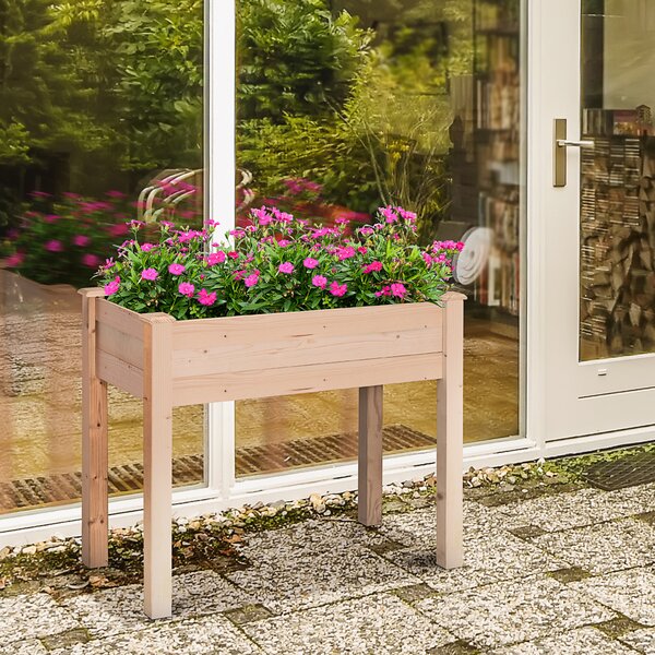Outsunny Garden Wooden Planters, Rectangular Raised Bed, Fir Wood, Planter Vegetable Herb Holder Display, Oak Tone, 86Lx46Wx76Hcm Aosom UK