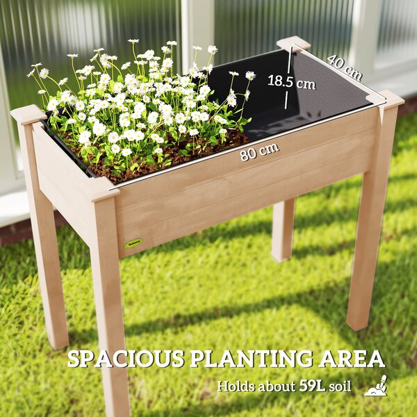 Outsunny Garden Wooden Planters, Rectangular Raised Bed, Fir Wood, Planter Vegetable Herb Holder Display, Oak Tone, 86Lx46Wx76Hcm Aosom UK