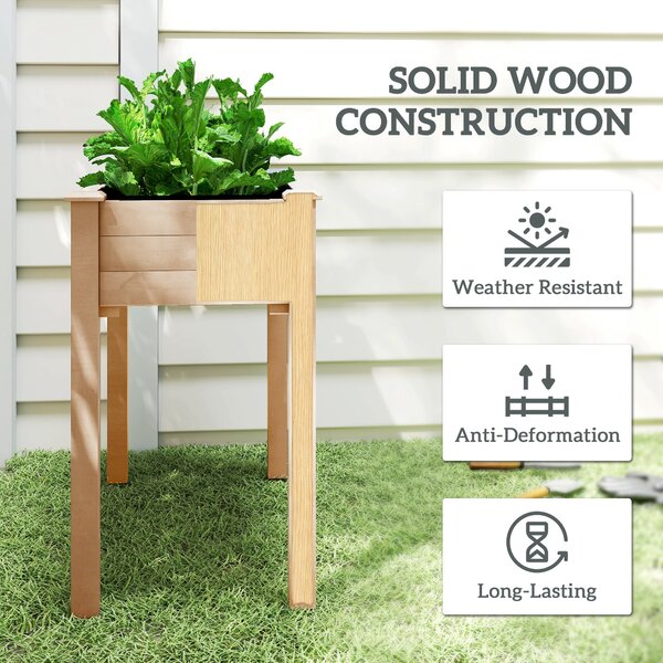 Outsunny Garden Wooden Planters, Rectangular Raised Bed, Fir Wood, Planter Vegetable Herb Holder Display, Oak Tone, 86Lx46Wx76Hcm Aosom UK