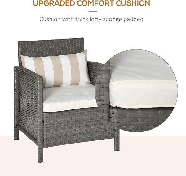 Outsunny Waterproof Rattan Garden Furniture 3 Pieces Patio Bistro Set Wicker Weave Conservatory Sofa Chair & Table Set w/ Cushion Pillow Aosom UK