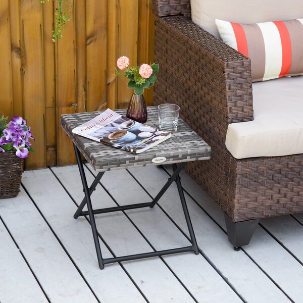 Outsunny Garden Small Folding Square Rattan Coffee Table Bistro Balcony Outdoor Wicker Weave Side Table 40H x 40L x 40Wcm Grey Aosom UK