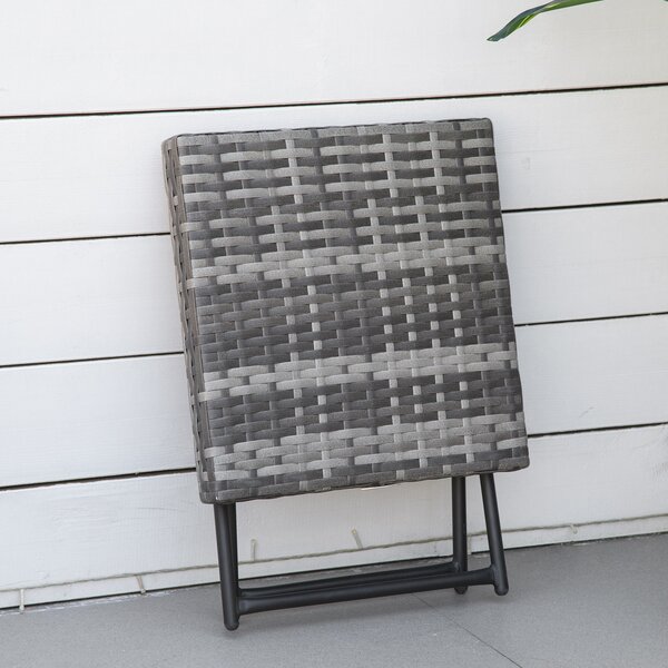 Outsunny Garden Small Folding Square Rattan Coffee Table Bistro Balcony Outdoor Wicker Weave Side Table 40H x 40L x 40Wcm Grey Aosom UK