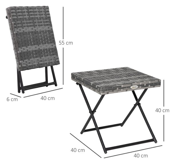 Outsunny Garden Small Folding Square Rattan Coffee Table Bistro Balcony Outdoor Wicker Weave Side Table 40H x 40L x 40Wcm Grey Aosom UK