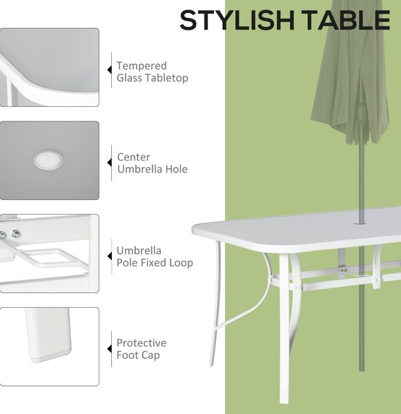 Outsunny 7 Piece Garden Dining Set with Dining Table and Chairs, 6 Seater Outdoor Patio Furniture w/ Parasol Hole for Backyard, Deck and Balcony, Grey