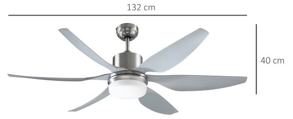 HOMCOM Reversible Ceiling Fan with Light, 6 Blades Indoor Modern Mount LED Lighting Fan with Remote Controller, for Bedroom, Silver Aosom UK