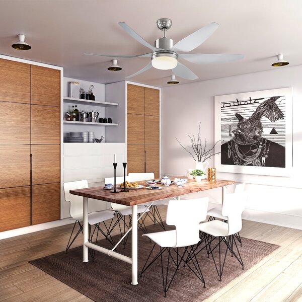 HOMCOM Reversible Ceiling Fan with Light, 6 Blades Indoor Modern Mount LED Lighting Fan with Remote Controller, for Bedroom, Silver Aosom UK
