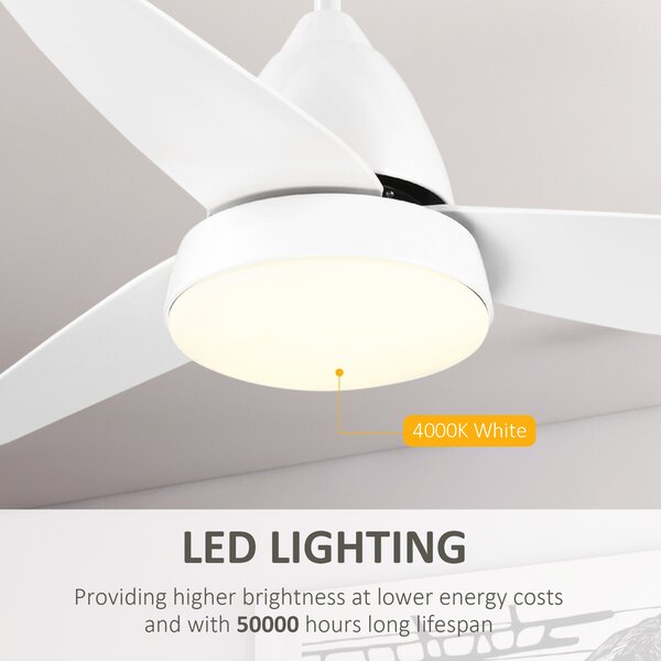 HOMCOM Reversible Ceiling Fan with Light, 3 Blades Modern Mount White LED Lighting Fan w/ Remote Controller, for Living Room, White Aosom UK