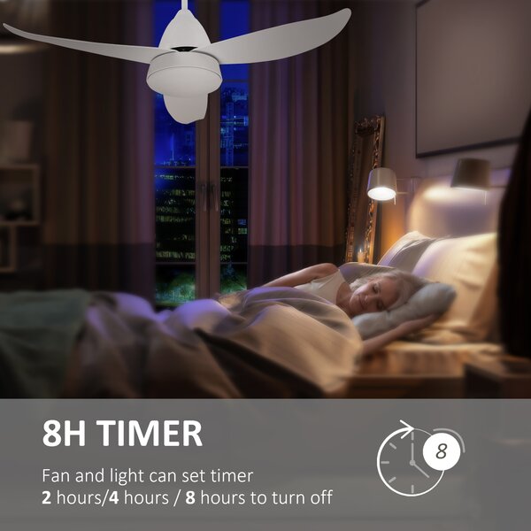 HOMCOM Reversible Ceiling Fan with Light, 3 Blades Modern Mount White LED Lighting Fan w/ Remote Controller, for Living Room, White Aosom UK