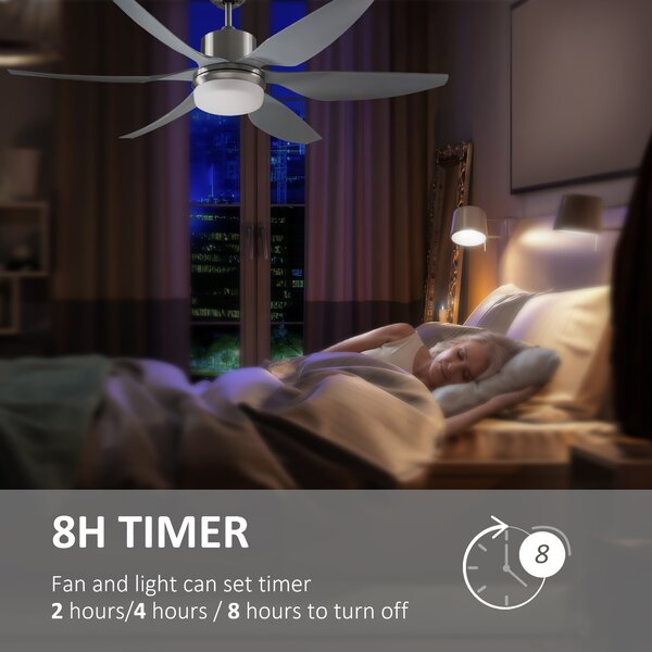 HOMCOM Reversible Ceiling Fan with Light, 6 Blades Indoor Modern Mount LED Lighting Fan with Remote Controller, for Bedroom, Silver Aosom UK