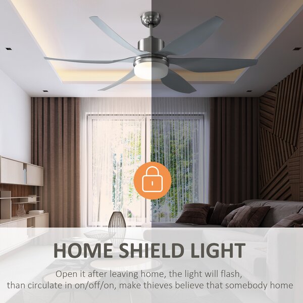 HOMCOM Reversible Ceiling Fan with Light, 6 Blades Indoor Modern Mount LED Lighting Fan with Remote Controller, for Bedroom, Silver Aosom UK