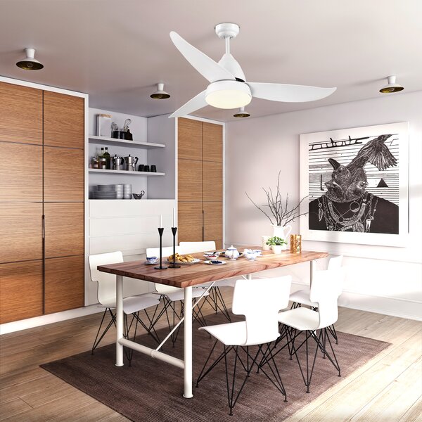 HOMCOM Reversible Ceiling Fan with Light, 3 Blades Modern Mount White LED Lighting Fan w/ Remote Controller, for Living Room, White Aosom UK