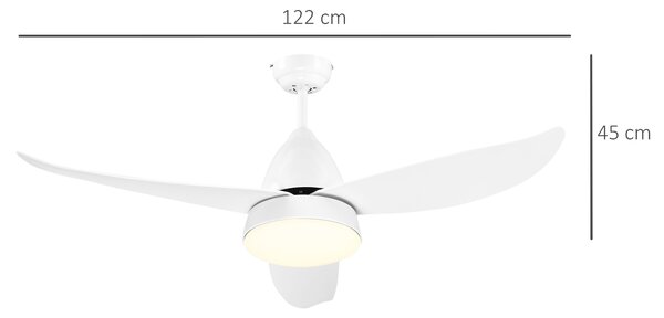 HOMCOM Reversible Ceiling Fan with Light, 3 Blades Modern Mount White LED Lighting Fan w/ Remote Controller, for Living Room, White Aosom UK