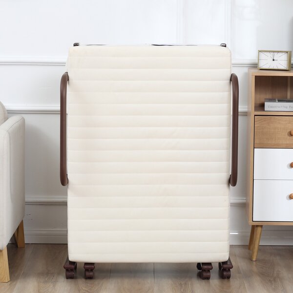 HOMCOM Folding Bed with 8cm Mattress, Portable Foldable Guest Bed with Adjustable Backrest, Metal Frame on Wheels, Brown Aosom UK