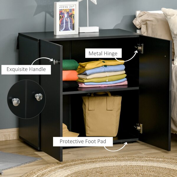 HOMCOM Wooden Storage Cabinet, Two Shelves Sideboard, Freestanding Kitchen Cupboard, Bookcase for Living Space, Black Aosom UK