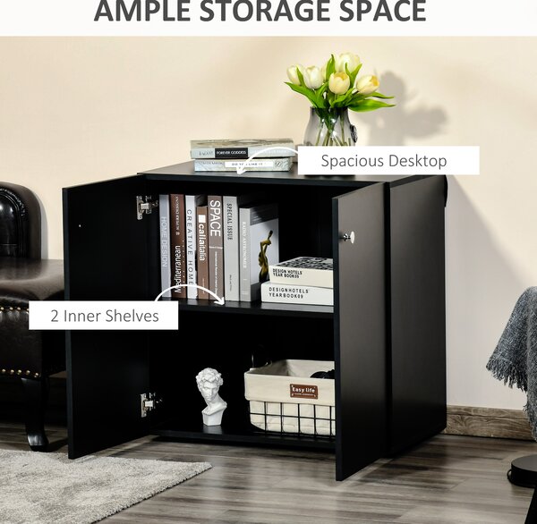 HOMCOM Wooden Storage Cabinet, Two Shelves Sideboard, Freestanding Kitchen Cupboard, Bookcase for Living Space, Black Aosom UK