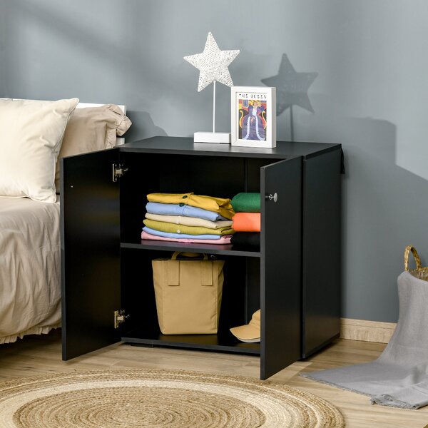 HOMCOM Wooden Storage Cabinet, Two Shelves Sideboard, Freestanding Kitchen Cupboard, Bookcase for Living Space, Black Aosom UK
