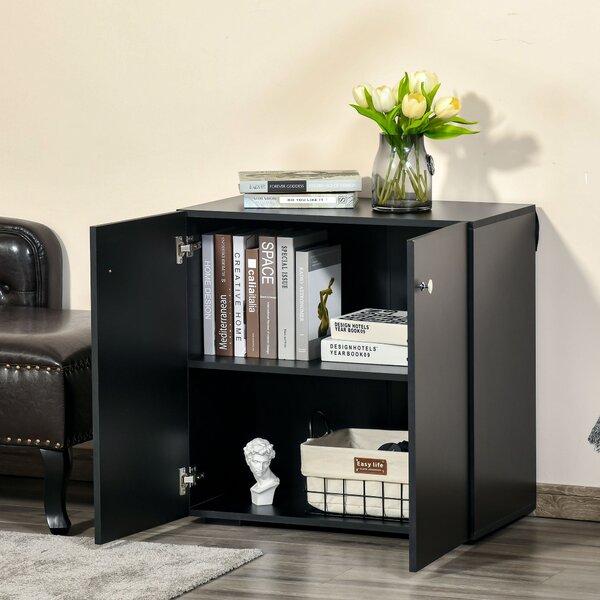 HOMCOM Wooden Storage Cabinet, Two Shelves Sideboard, Freestanding Kitchen Cupboard, Bookcase for Living Space, Black Aosom UK