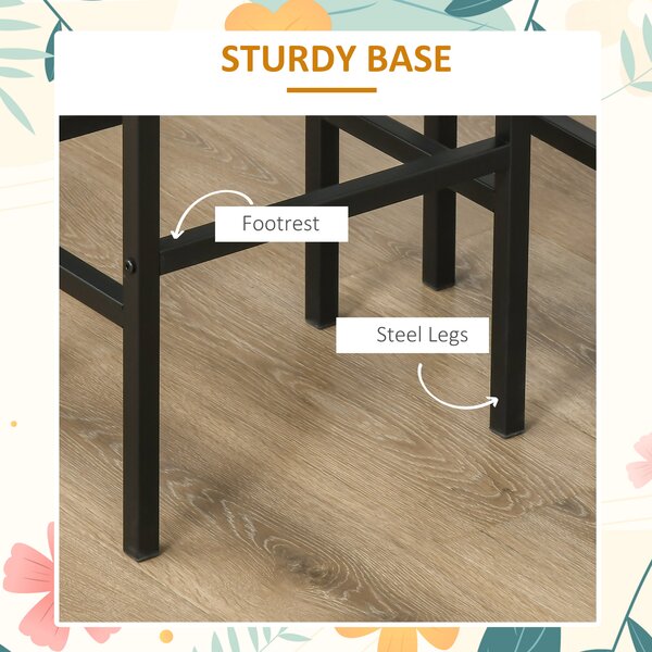 HOMCOM Industrial Bar Chair: Set of 2 Rustic Bar Stools with Footrest, for Dining Area, Home Pub, Counter Bar Stool, Brown Aosom UK