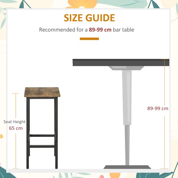 HOMCOM Industrial Bar Chair: Set of 2 Rustic Bar Stools with Footrest, for Dining Area, Home Pub, Counter Bar Stool, Brown Aosom UK
