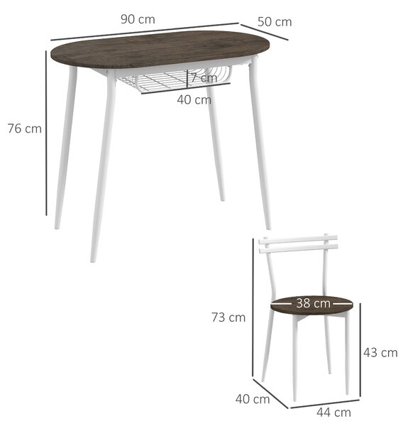 HOMCOM 3-Piece Dining Table and Chairs Set, Oval Kitchen Table with 2 Chairs, with Wire Storage Shelf and Steel Frame, Natural Aosom UK