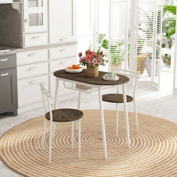 HOMCOM 3-Piece Dining Table and Chairs Set, Oval Kitchen Table with 2 Chairs, with Wire Storage Shelf and Steel Frame, Natural Aosom UK