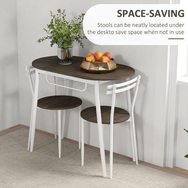 HOMCOM 3-Piece Dining Table and Chairs Set, Oval Kitchen Table with 2 Chairs, with Wire Storage Shelf and Steel Frame, Natural Aosom UK