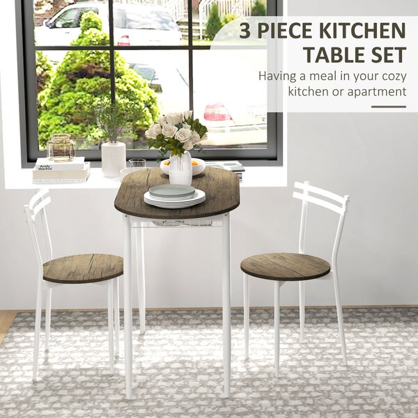 HOMCOM 3-Piece Dining Table and Chairs Set, Oval Kitchen Table with 2 Chairs, with Wire Storage Shelf and Steel Frame, Natural Aosom UK