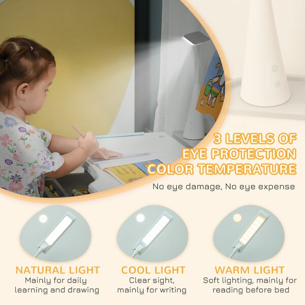 HOMCOM Children's Study Desk Set: USB Lamp, Storage Drawer, Activity Table for Arts & Crafts, Grey & White Aosom UK