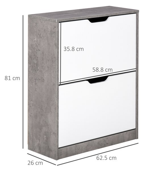 HOMCOM Wooden Shoe Cabinet Small Shoe Cabinet Shoe Rack Wooden with 4 Adjustable Shelves in 2 Drawers, Anti-Tipping, Grey Aosom UK