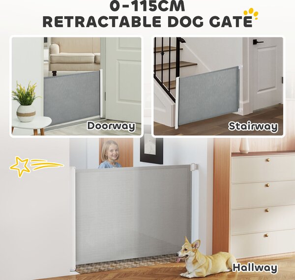 PawHut Pet Protector: Retractable Safety Gate for Dogs, Folding Barrier for Home, Doorway & Stairs, Grey Aosom UK