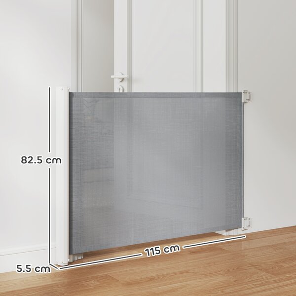 PawHut Pet Protector: Retractable Safety Gate for Dogs, Folding Barrier for Home, Doorway & Stairs, Grey Aosom UK
