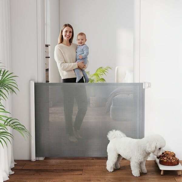 PawHut Pet Protector: Retractable Safety Gate for Dogs, Folding Barrier for Home, Doorway & Stairs, Grey Aosom UK