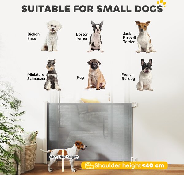 PawHut Pet Protector: Retractable Safety Gate for Dogs, Folding Barrier for Home, Doorway & Stairs, Grey Aosom UK