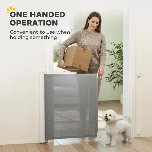 PawHut Pet Protector: Retractable Safety Gate for Dogs, Folding Barrier for Home, Doorway & Stairs, Grey Aosom UK