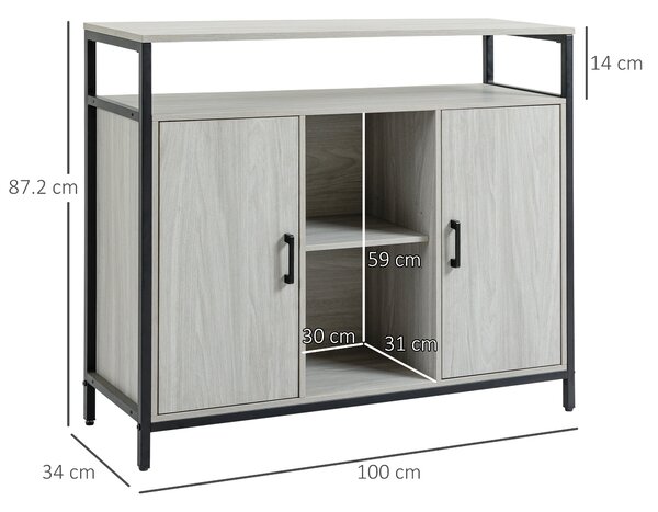 HOMCOM Kitchen Storage Cabinets, Contemporary Style, Steel-Framed, Living room sideboard with Adjustable Shelves & 2 Doors, Light Grey Aosom UK